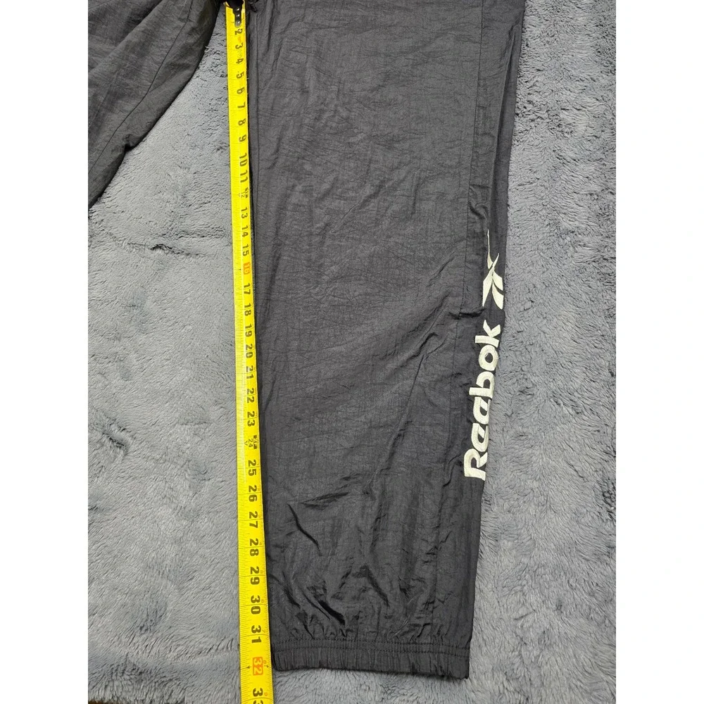 Reebok Vintage Mens XXL Black Nylon Windbreaker Track Pants Logo Zipper Ankle